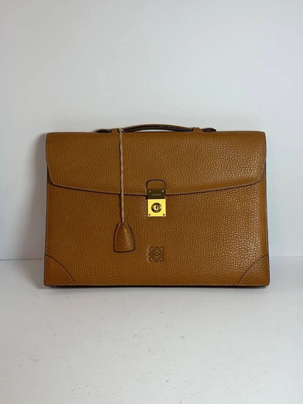 Vintage Loewe Textured Brown Leather Briefcase